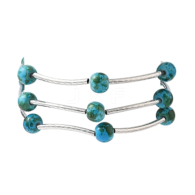 Round Synthetic Turquoise Beads Multi-strand Bracelets for Women BJEW-JB12335-02-1