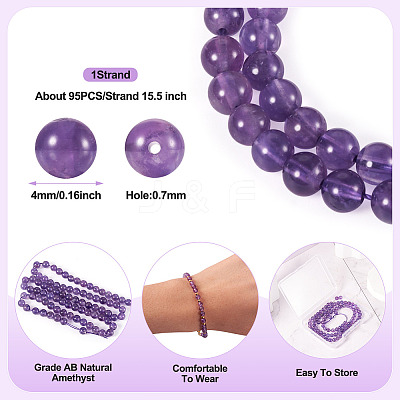 1 Strand Natural Amethyst Round Bead Strands G-TA0002-47-1