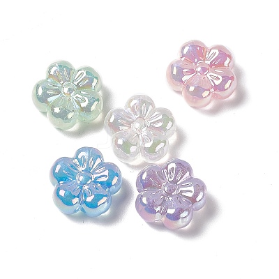 UV Plating Rainbow Iridescent Acrylic Flower Beads X-PACR-M003-10-1