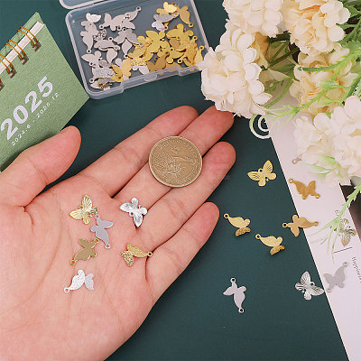 32Pcs 4 Styles Rack Plating Brass Connector Charms and 16Pcs 2 Styles Pendants KK-CA0002-41-1