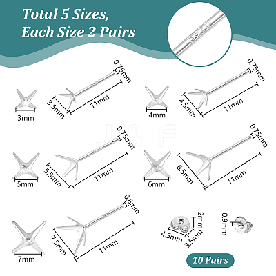 10Pairs 5 Styles 925 Sterling Silver Ear Studs FIND-PH0022-51-1