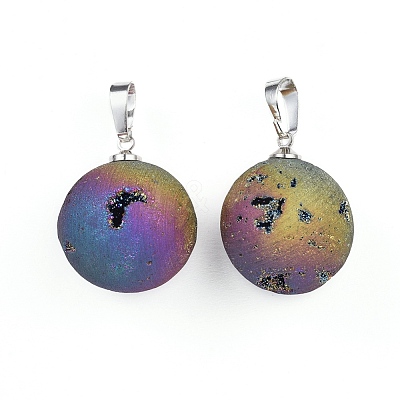 Electroplate Natural Druzy Geode Agate Pendants G-L479-38-1