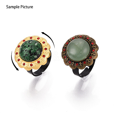 Adjustable Flower Alloy & Iron Rhinestone Bezel Cup Ring Base with Rotatable Tray MAK-T012-03G-1