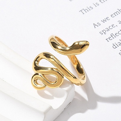 304 Stainless Steel Snake Open Cuff Rings for Women RJEW-Z077-01G-09-1