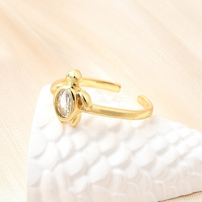 Ocean Theme Brass Micro Pave Cubic Zirconia Cuff Rings for Women RJEW-F184-17B-G-1