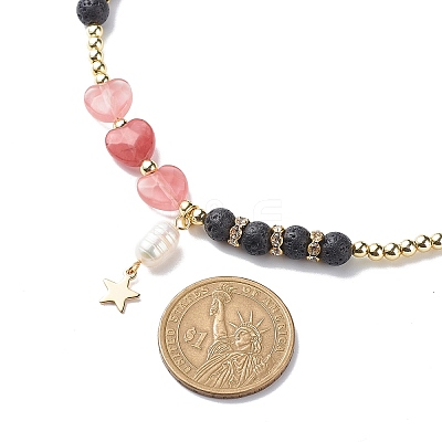 Natural Lava Rock & Gemstone Heart Beaded Necklace NJEW-JN03996-1