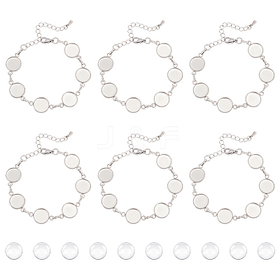 Round Tray 304 Stainless Steel Link Bracelets BJEW-AB00002-1