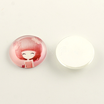 Little Girl Pattern Flatback Half Round Glass Dome Cabochons GGLA-R026-18mm-21-1