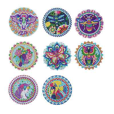 Animal Theme Unicorn/Bird/Insects DIY Diamond Painting Round Coaster Kits UNIC-PW0001-021-1