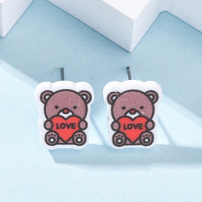 Wood Stud Earrings EJEW-M063-01G-1