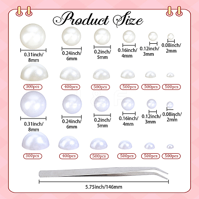 5400Pcs 12 Styles Half Round ABS Plastic Imitation Pearl Cabochons OACR-PA0001-18-1