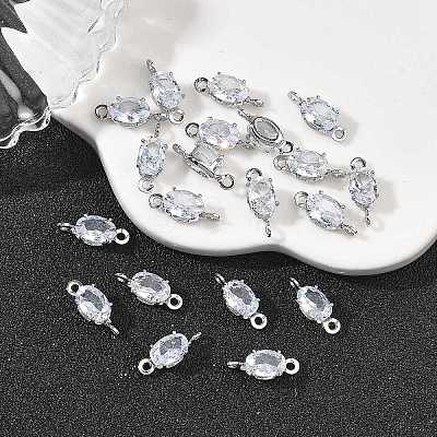 SHEGRACE Brass Pave Cubic Zirconia Oval Connector Charms XGRQ2O873-437A-P-1