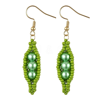 304 Stainless Steel Glass Seed Beads Pea Dangle Earrings EJEW-MZ00557-1