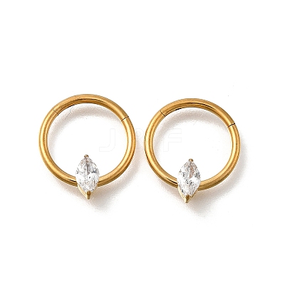 304 Stainless Steel Clear Cubic Zirconia Horse Eye Hoop Nose Rings AJEW-D306-13G-1