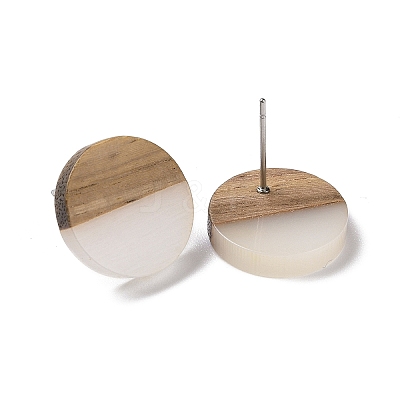 Resin & Walnut Wood Flat Round Stud Earrings with 304 Stainless Steel Pin for Women EJEW-N017-010A-02-1