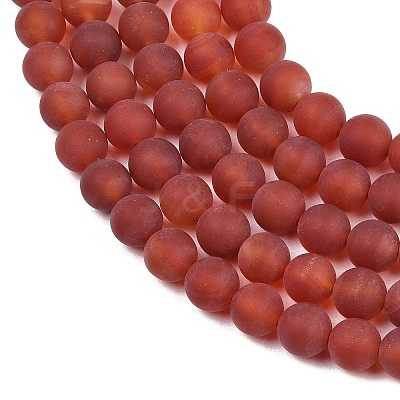 Frosted Natural Red Agate Beads Strands G-F372-8mm-01-1