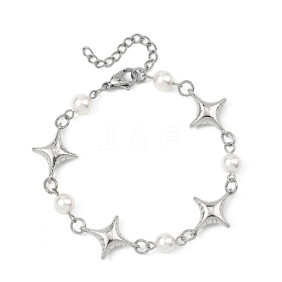 Shell Pearl & Alloy Link Chain Bracelets for Women BJEW-JB13821-1