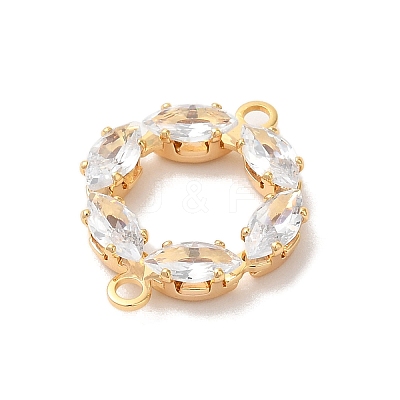 Brass Pave Clear Cubic Zirconia Horse Eye Ring Links Connector Charms KK-M294-02G-1