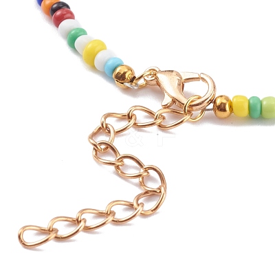 Rainbow Round Opaque Colours Glass Seed Beaded Necklaces NJEW-JN03362-02-1