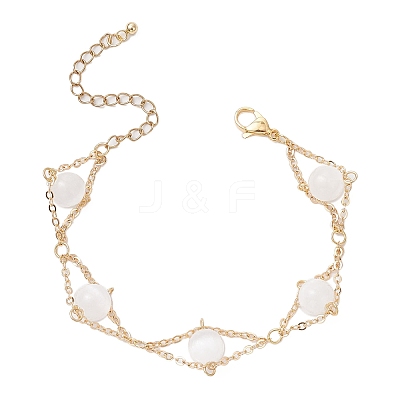 Natural Moonstone Round Beads Link Bracelets for Women BJEW-JB12149-01-1