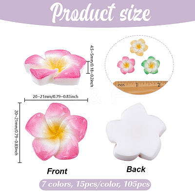 105Pcs 7 Colors Plumeria Flower Opaque Resin Cabochons CRES-UN0001-04-1