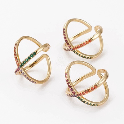 Brass Micro Pave Cubic Zirconia Cuff Rings RJEW-C101-13G-1