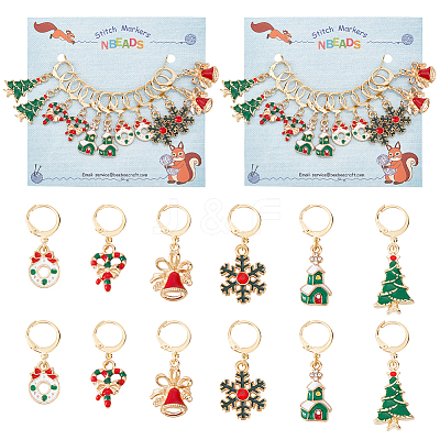 Christmas Theme Alloy Enamel Charm Locking Stitch Markers HJEW-PH01777-1