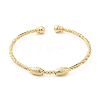 Rack Plating Brass Oval Beaded Cuff Bangle for Women BJEW-M298-13G-1