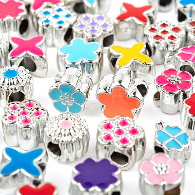 70Pcs 7 Style Flowers & Plants Series UV Plating Acrylic European Beads OACR-LS0001-07-1
