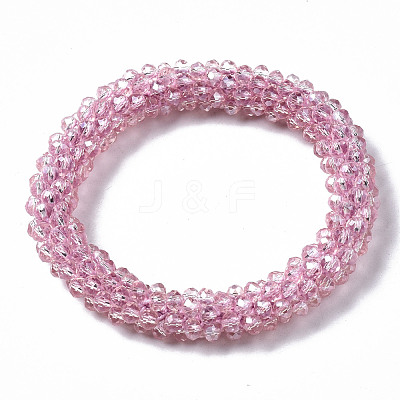 Faceted Transparent Glass Beads Stretch Bracelets BJEW-S144-002C-05-1