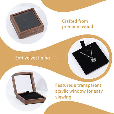 Wood Necklace Storage Boxes with Visible Window and Magnetic Lid CON-WH0107-106-1