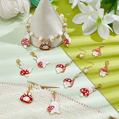 Mushroom & Rabbit Pendant Stitch Markers HJEW-AB00527-1