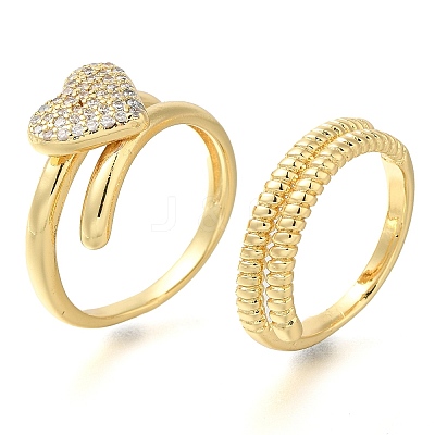 Adjustable Brass Micro Pave Cubic Zirconia Rings Set RJEW-M021-02G-1