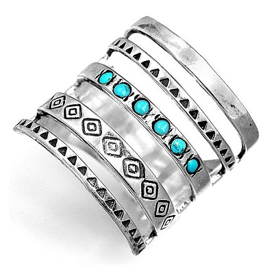 Alloy with Synthetic Turquoise Finger Rings FS-WG0500F-03-1