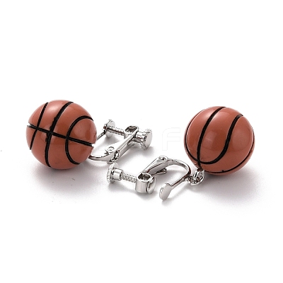 Round Basketball Dangle Clip-on Earrings for Women EJEW-Z015-08-1