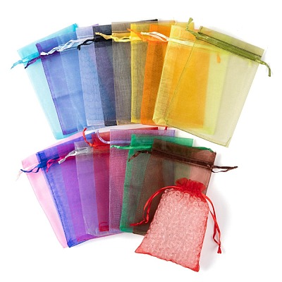 90Pcs 18 Style Organza Bags Jewellery Storage Pouches Wedding Favor Party Mesh Drawstring Gift OP-LS0001-05-1