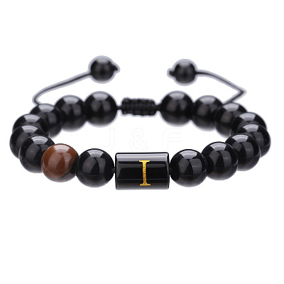 Natural Black Agate & Tiger Eye Round Beaded Adjustable Bracelets HL8029-9-1