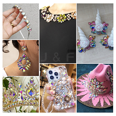 70Pcs 7 Colors Pointed Back Glass Rhinestone Cabochons RGLA-TA0001-06-1