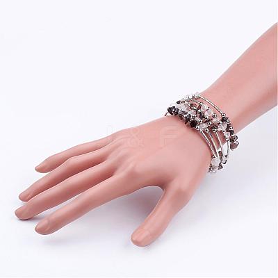 Five Loops Wrap Smoky Quartz Beads Bracelets BJEW-JB02589-04-1