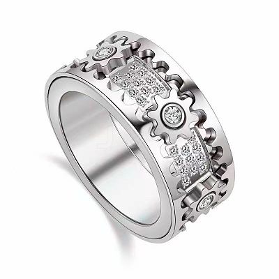 Gear Brass Micro Pave Clear Cubic Zirconia Rotatable Finger Rings FS-WGBD3BF-18-1