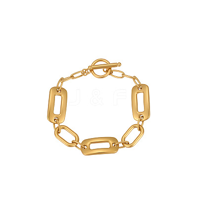 304 Stainless Steel Rectangle Link Chain Bracelets with OT Clasps for Women WG05454-01-1
