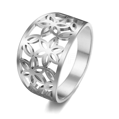 Flower Pattern Hollow Out 304 Stainless Steel Finger Rings FS-WGDCC5F-01-1