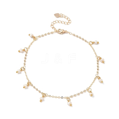 Natural Cultured Freshwater Pearl Rondelle Tassel Anklets AJEW-AN00718-1