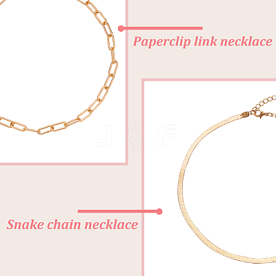 4Pcs 4 Style Alloy Paperclip & Herringbone Chain Necklaces Set NJEW-AN0001-09-1