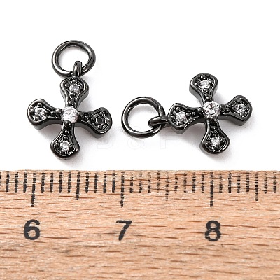 Brass Micro Pave Cubic Zirconia Tiny Cross Charms ZIRC-G128-04B-1-1