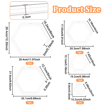 2/3/4/5/6 Inch Hexagon Quilting Template TOOL-WH0002-44-1