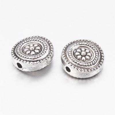 Tibetan Style Alloy Flat Round with Flower Beads X-TIBEB-5686-AS-FF-1