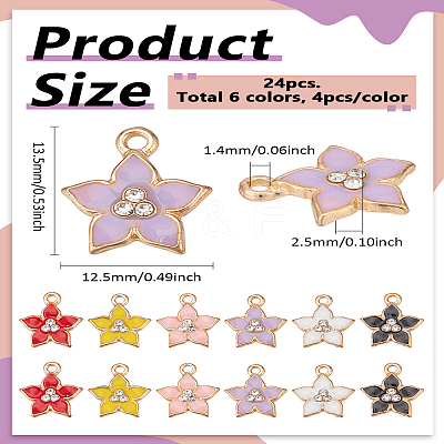 24Pcs 6 Colors Flower Alloy Enamel Pendants ENAM-LP0001-54-1