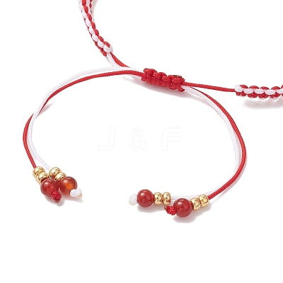 Natural Carnelian Beaded Braided Bead Bracelets BJEW-MZ00253-01-1