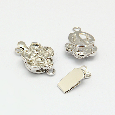 Flower Brass Box Clasps KK-F0171-P-NF-1